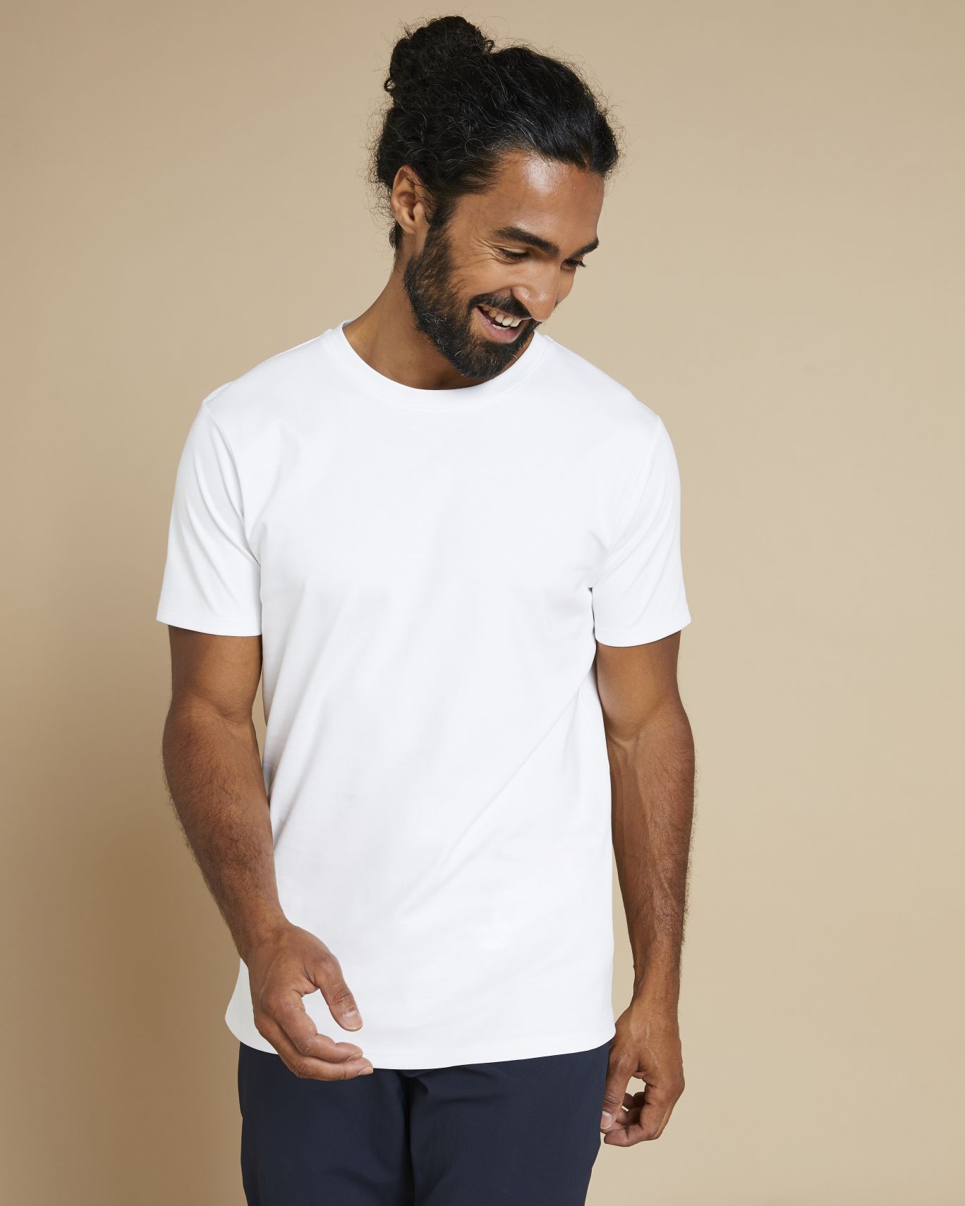 Tshirt blanc en coton bio épais écru rayé kaki pour homme
