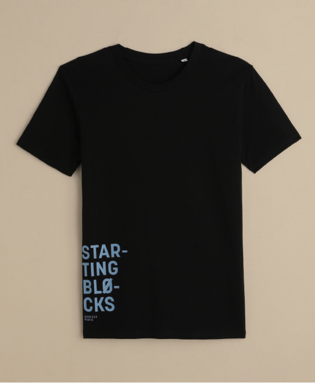 T-shirt gris noir Starting Blocks en coton bio pour homme - ADRESSE T-shirt gris noir Starting Blocks en coton bio pour homme - ADRESSE